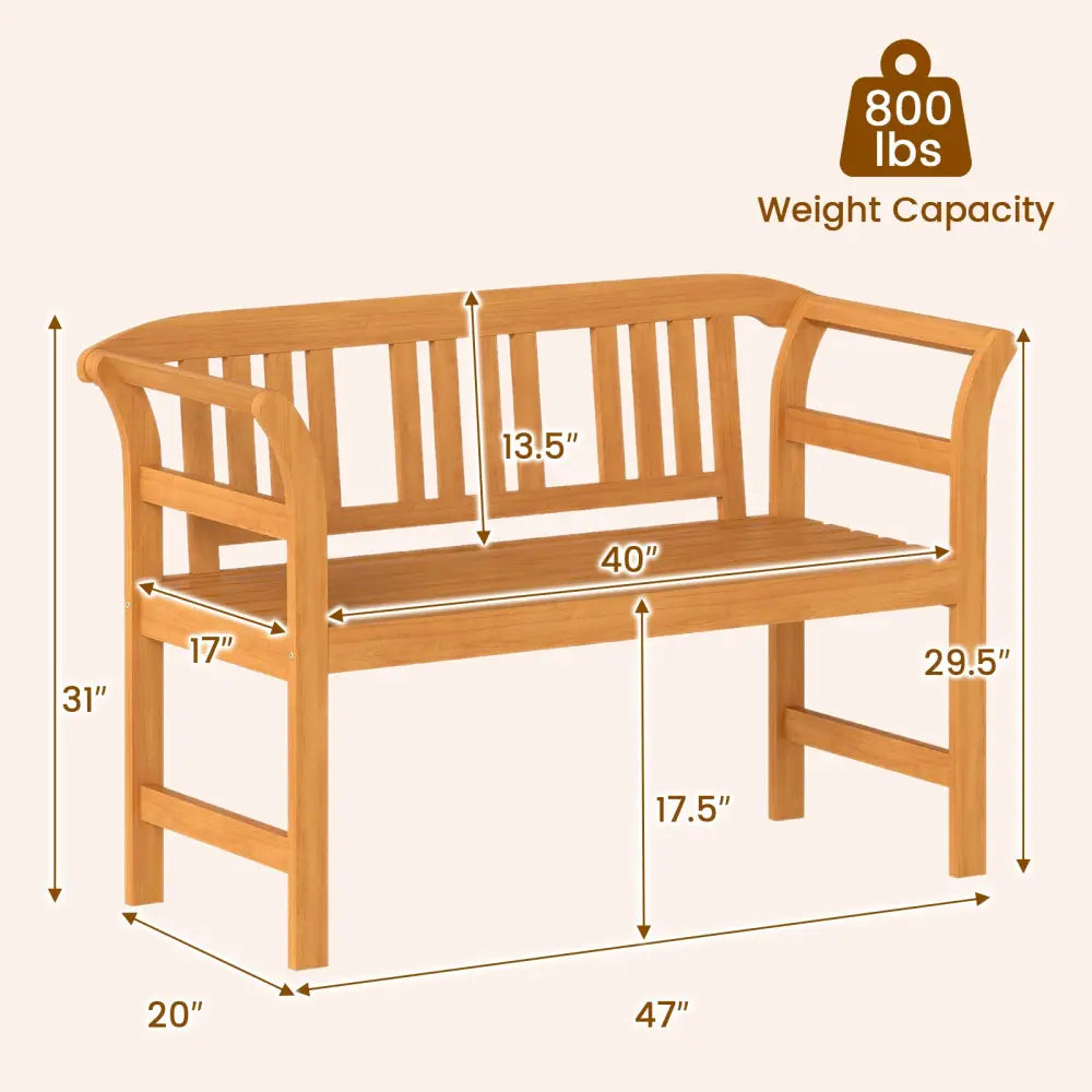 Acacia Wood 2-Person Patio Loveseat with Backrest and Armrests - Outdoor Benches