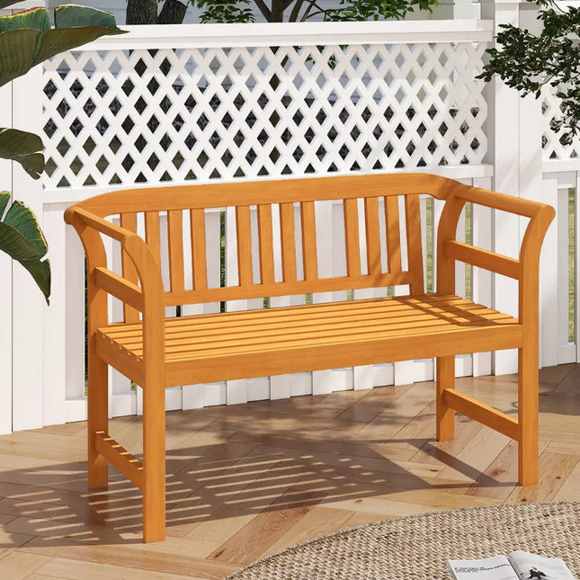Acacia Wood 2-Person Patio Loveseat with Backrest and Armrests - Outdoor Benches