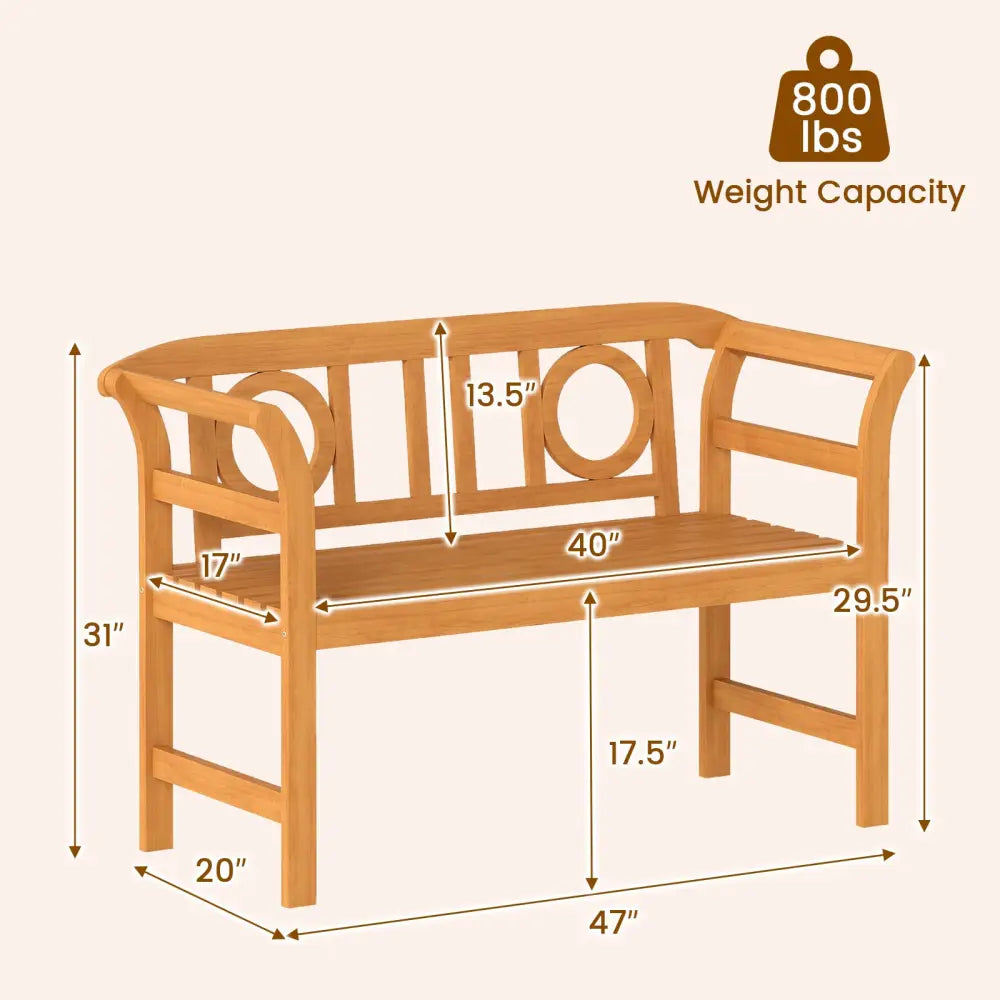 Acacia Wood 2-Person Patio Loveseat with Backrest and Armrests for Backyard - Outdoor Benches