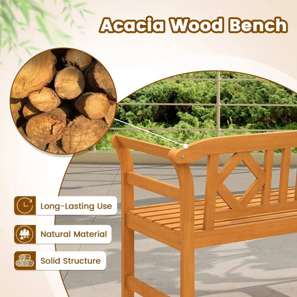 Acacia Wood 2-Person Patio Loveseat with Backrest and Armrests for Porch - Outdoor Benches
