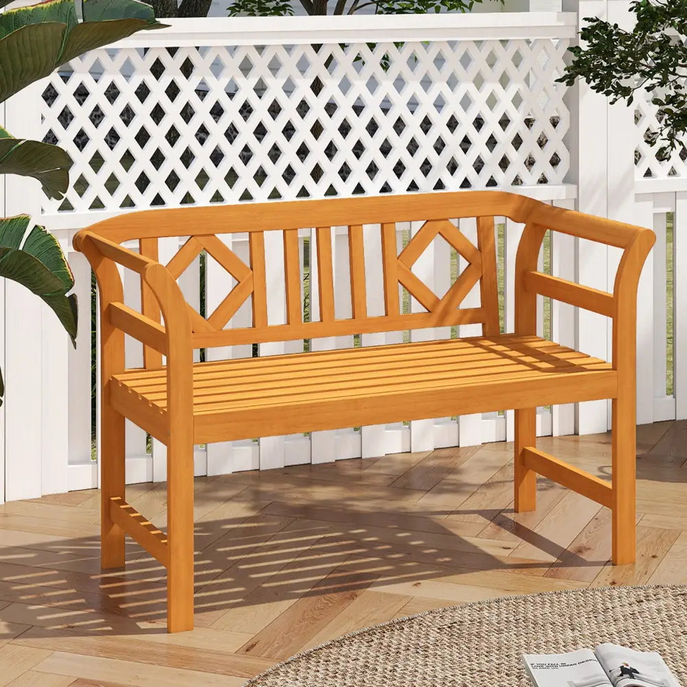 Acacia Wood 2-Person Patio Loveseat with Backrest and Armrests for Porch - Outdoor Benches