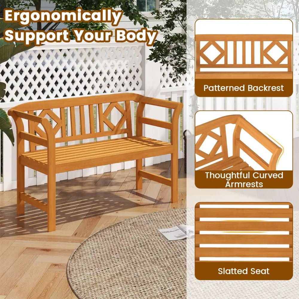Acacia Wood 2-Person Patio Loveseat with Backrest and Armrests for Porch - Outdoor Benches