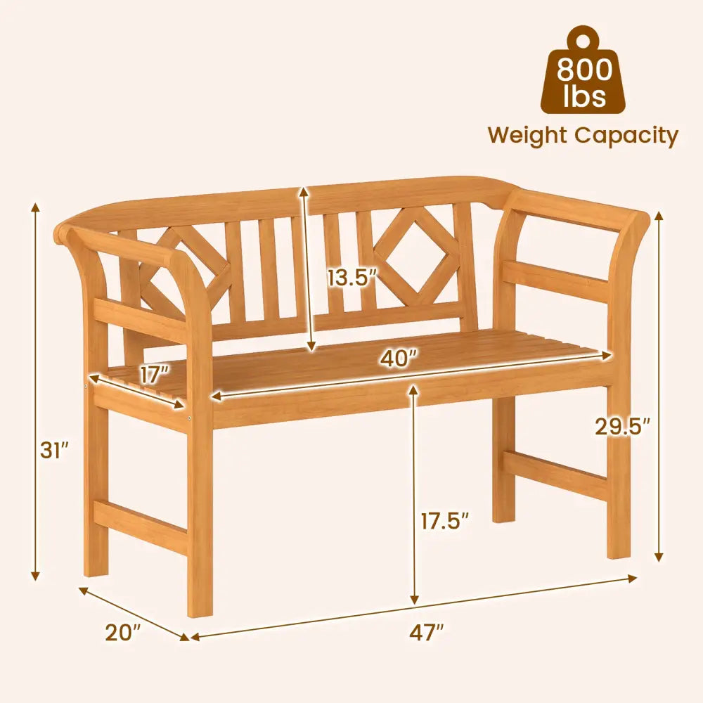 Acacia Wood 2-Person Patio Loveseat with Backrest and Armrests for Porch - Outdoor Benches