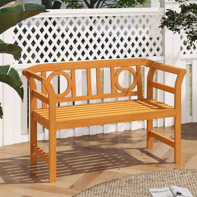 Acacia Wood 2-Person Patio Loveseat with Backrest and Armrests for Backyard - Outdoor Benches