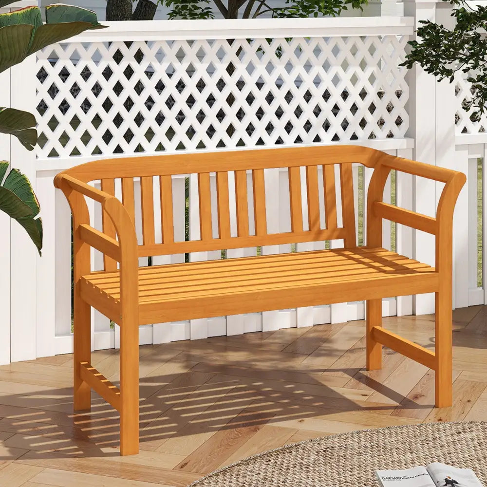 Acacia Wood 2-Person Patio Loveseat with Backrest and Armrests - Outdoor Benches