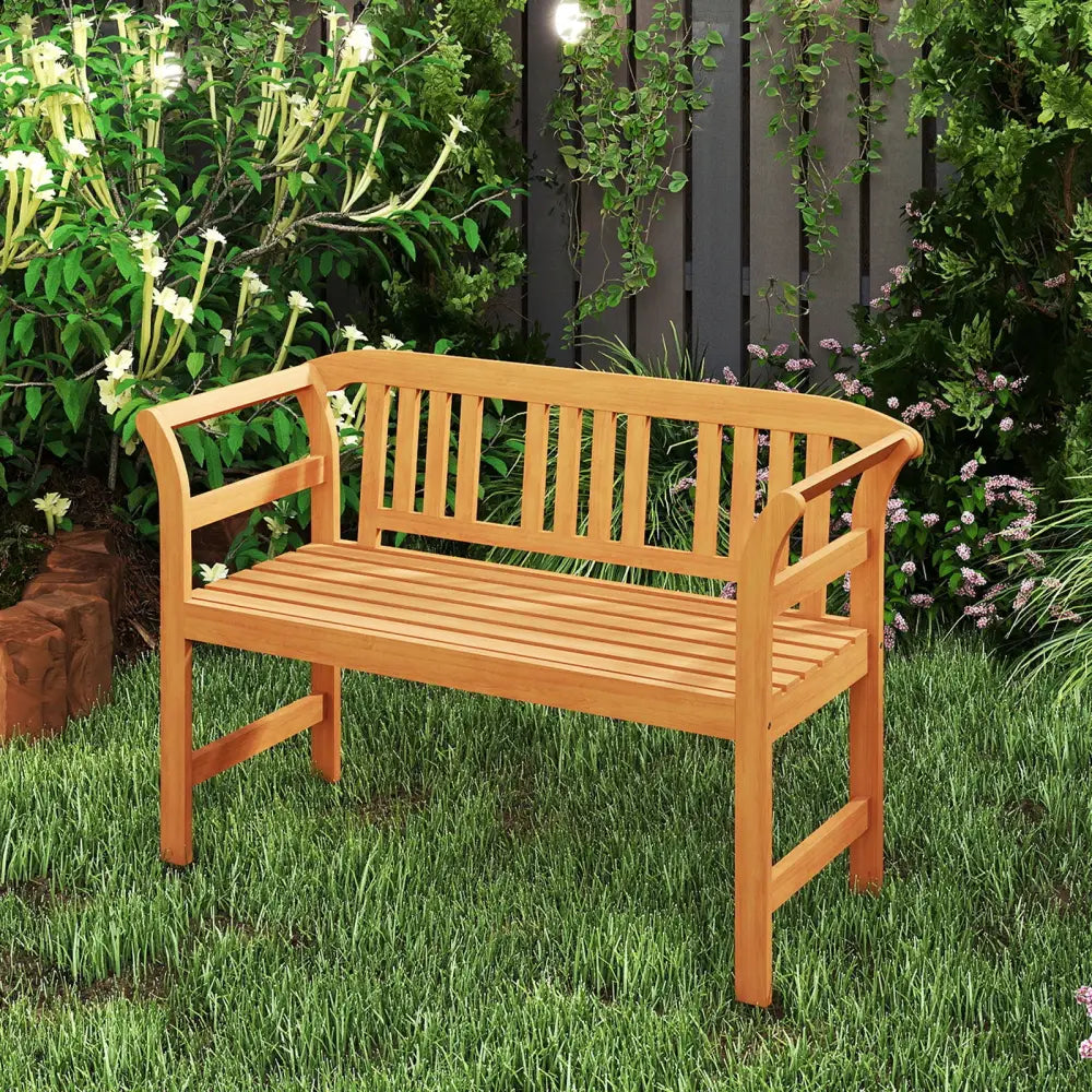 Acacia Wood 2-Person Patio Loveseat with Backrest and Armrests - Outdoor Benches