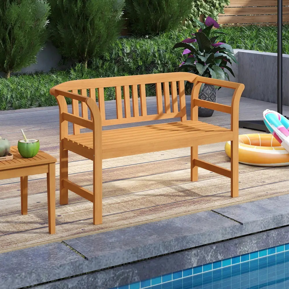 Acacia Wood 2-Person Patio Loveseat with Backrest and Armrests - Outdoor Benches