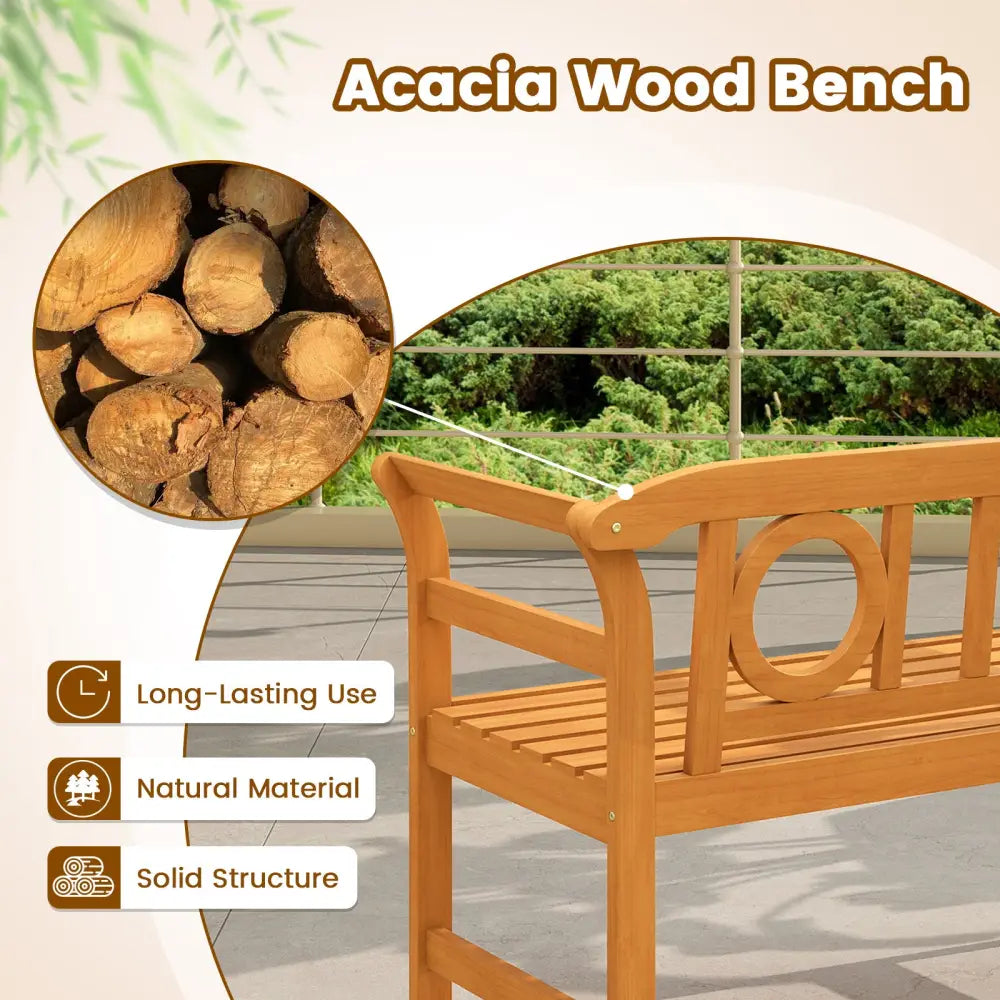 Acacia Wood 2-Person Patio Loveseat with Backrest and Armrests for Backyard - Outdoor Benches