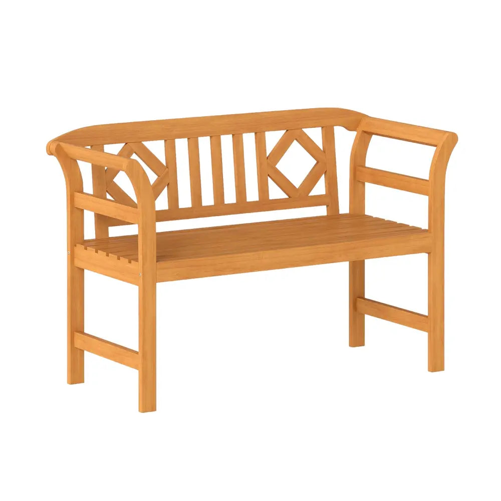 Acacia Wood 2-Person Patio Loveseat with Backrest and Armrests for Porch - Outdoor Benches