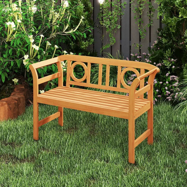 Acacia Wood 2-Person Patio Loveseat with Backrest and Armrests for Backyard - Outdoor Benches