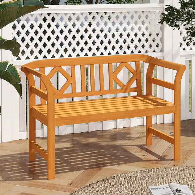 Acacia Wood 2-Person Patio Loveseat with Backrest and Armrests for Porch - Outdoor Benches