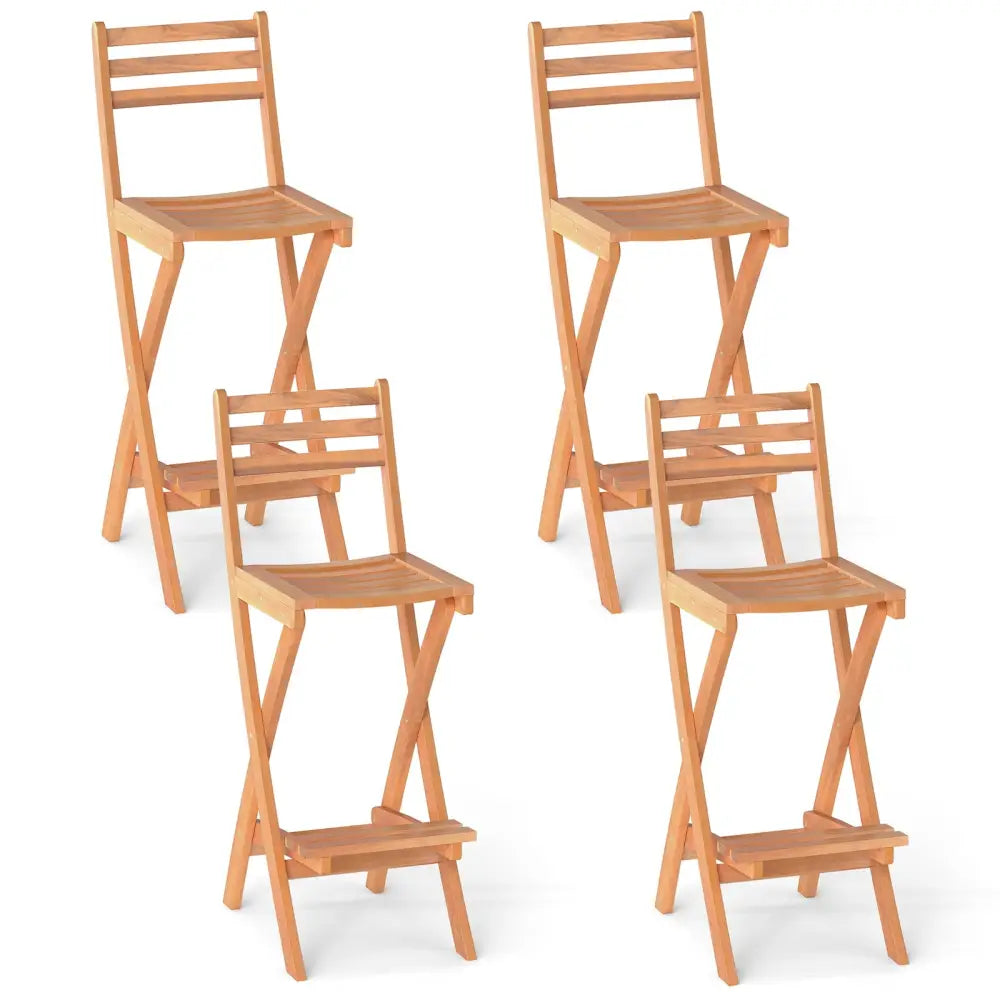 Acacia Wood Bar Height Chair with Backrest and Footrest for Backyard-Set of 4 - Patio Bar Furniture