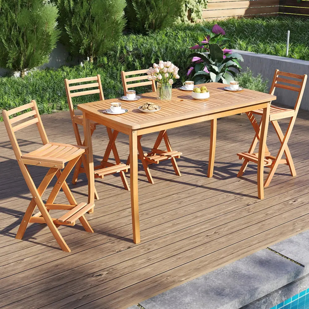 Acacia Wood Bar Height Chair with Backrest and Footrest for Backyard-Set of 1 - Patio Bar Furniture