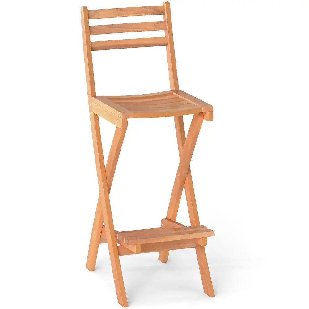 Acacia Wood Bar Height Chair with Backrest and Footrest for Backyard-Set of 1 - Patio Bar Furniture