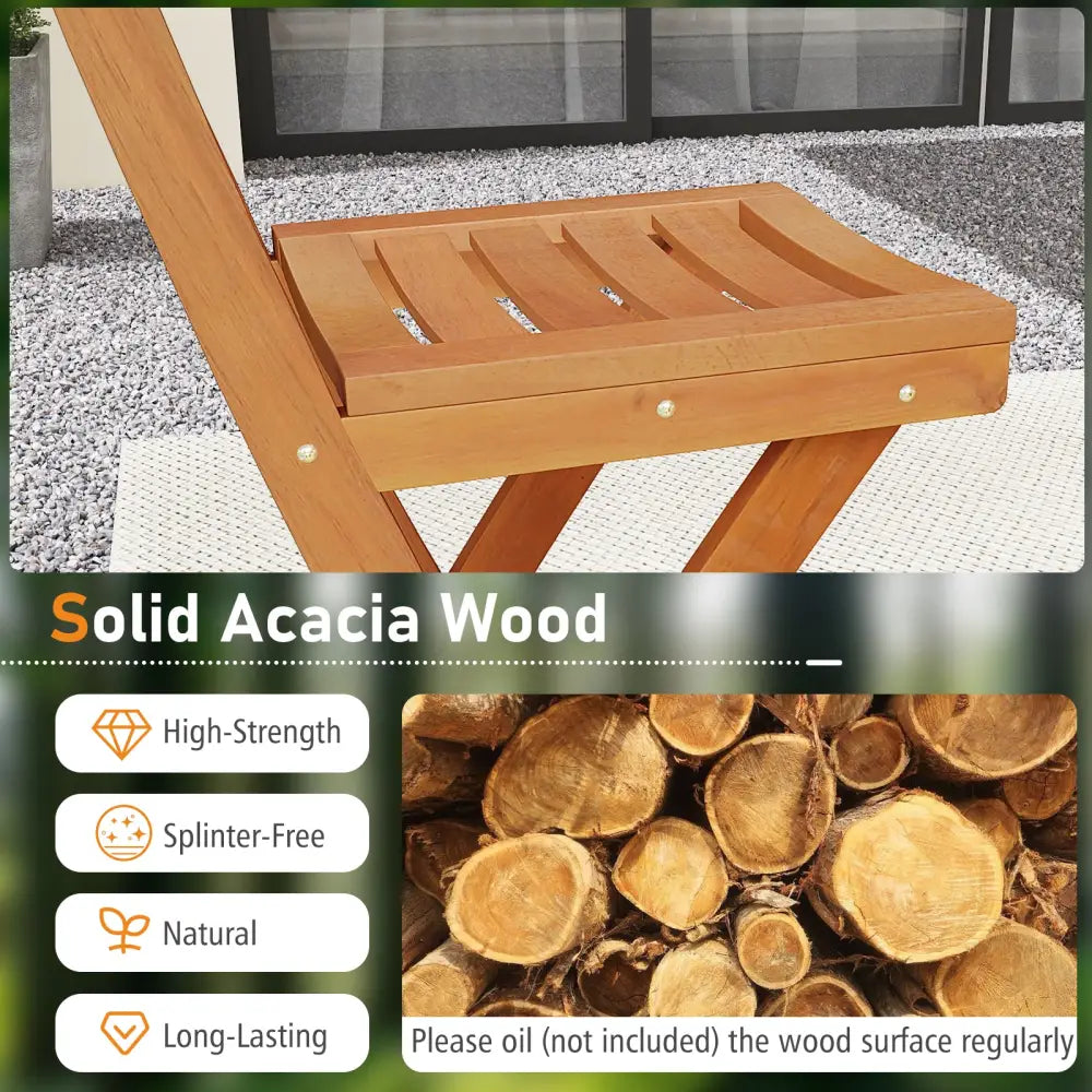 Acacia Wood Bar Height Chair with Backrest and Footrest for Backyard-Set of 1 - Patio Bar Furniture