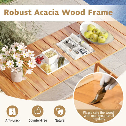 Acacia Wood Counter Height Table with Slatted Tabletop and Footrest Crossbar - Patio Bar Furniture