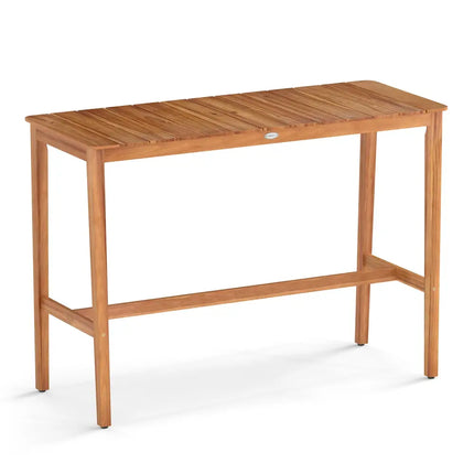 Acacia Wood Counter Height Table with Slatted Tabletop and Footrest Crossbar - Patio Bar Furniture
