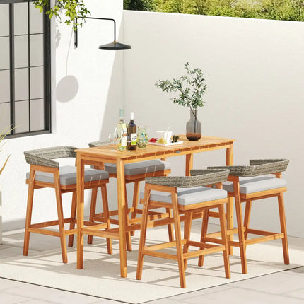 Acacia Wood Counter Height Table with Slatted Tabletop and Footrest Crossbar - Patio Bar Furniture