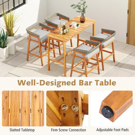 Acacia Wood Counter Height Table with Slatted Tabletop and Footrest Crossbar - Patio Bar Furniture