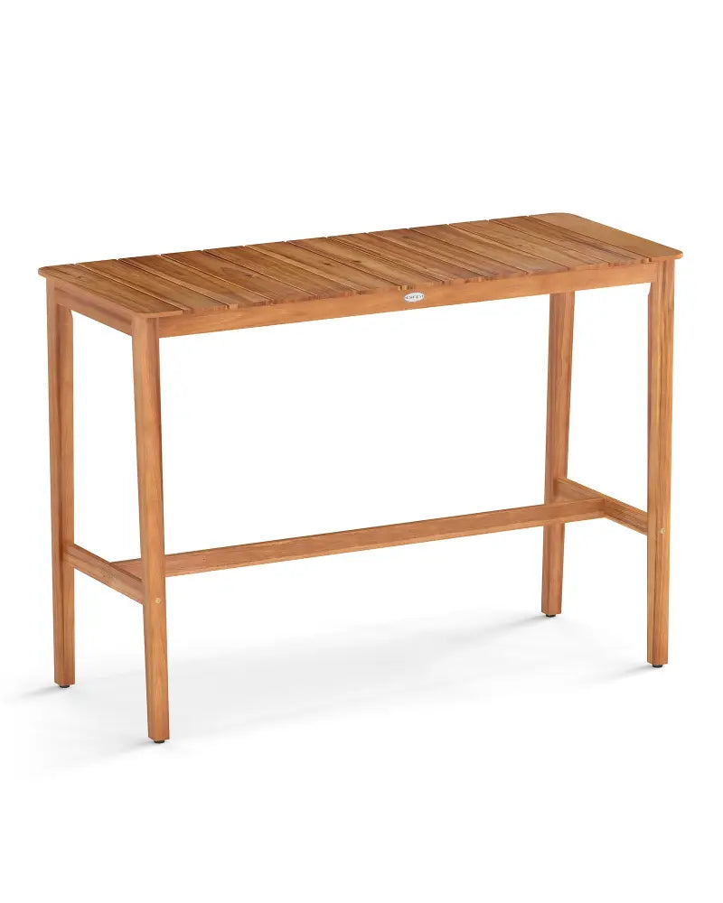 Acacia Wood Counter Height Table with Slatted Tabletop and Footrest Crossbar - Patio Bar Furniture