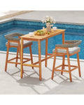 Acacia Wood Counter Height Table with Slatted Tabletop and Footrest Crossbar - Patio Bar Furniture