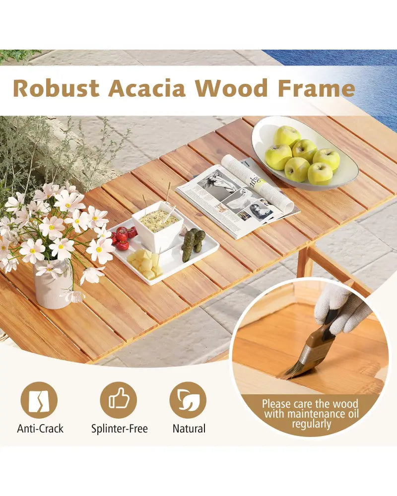 Acacia Wood Counter Height Table with Slatted Tabletop and Footrest Crossbar - Patio Bar Furniture