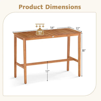 Acacia Wood Counter Height Table with Slatted Tabletop and Footrest Crossbar - Patio Bar Furniture
