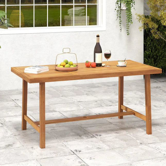 Acacia Wood Dining Table for 6 People Heavy-Duty Indoor Outdoor - Natural - Patio Dining Tables