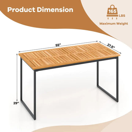 Acacia Wood Dining Table for 6 People with Slatted Tabletop and Umbrella Hole - Natural - Dining Tables