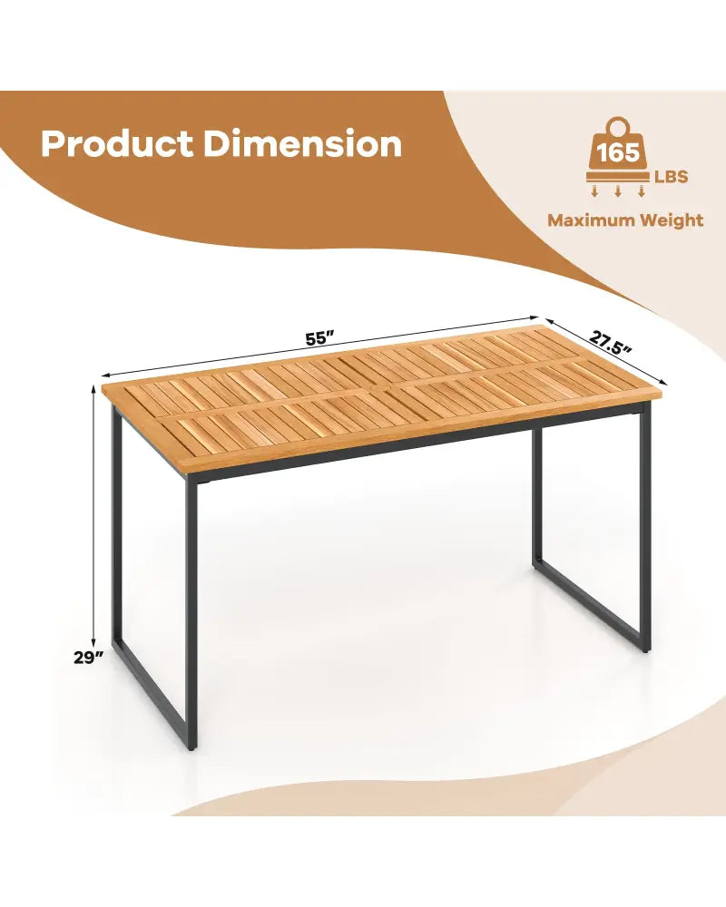 Acacia Wood Dining Table for 6 People with Slatted Tabletop and Umbrella Hole - Natural - Dining Tables