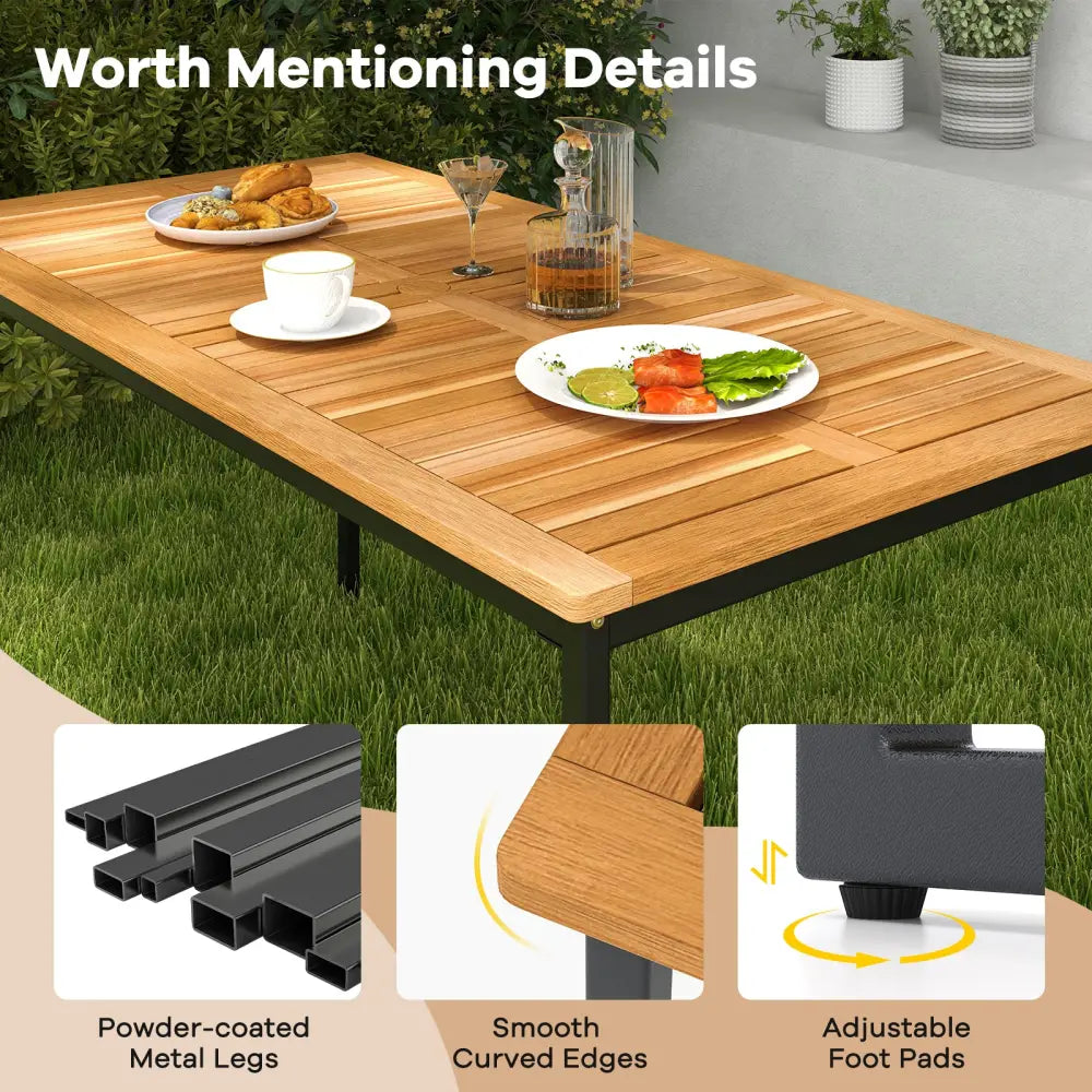 Acacia Wood Dining Table for 6 People with Slatted Tabletop and Umbrella Hole - Natural - Dining Tables