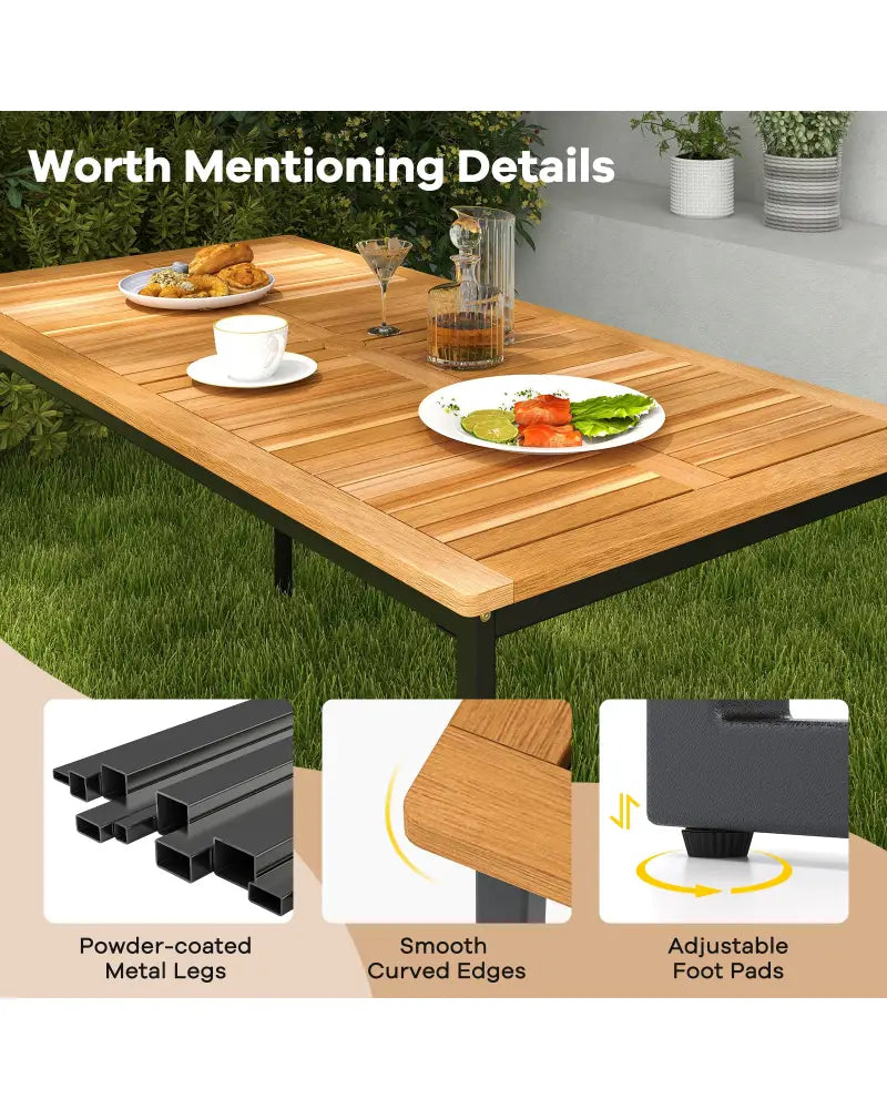 Acacia Wood Dining Table for 6 People with Slatted Tabletop and Umbrella Hole - Natural - Dining Tables