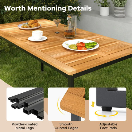 Acacia Wood Dining Table for 6 People with Slatted Tabletop and Umbrella Hole - Natural - Dining Tables