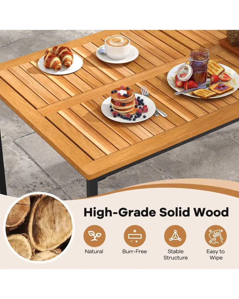 Acacia Wood Dining Table for 6 People with Slatted Tabletop and Umbrella Hole - Natural - Dining Tables