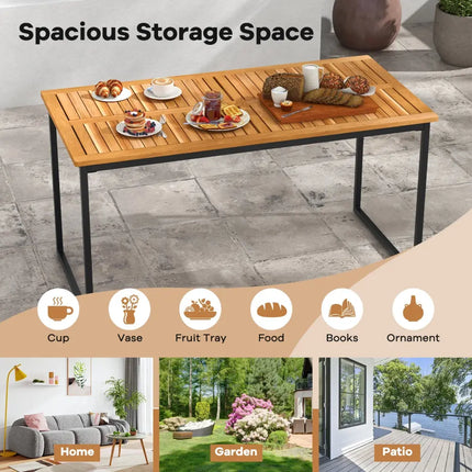 Acacia Wood Dining Table for 6 People with Slatted Tabletop and Umbrella Hole - Natural - Dining Tables