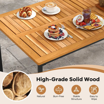Acacia Wood Dining Table for 6 People with Slatted Tabletop and Umbrella Hole - Natural - Dining Tables