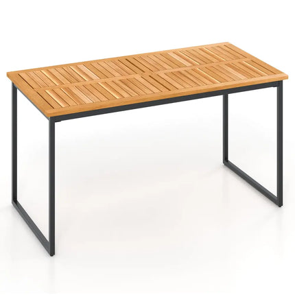 Acacia Wood Dining Table for 6 People with Slatted Tabletop and Umbrella Hole - Natural - Dining Tables