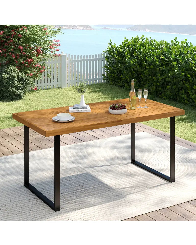 Acacia Wood Dining Table for 6 People Wooden Rectangular Table - Patio Dining Tables