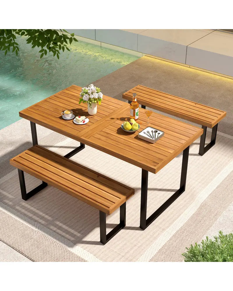 Acacia Wood Dining Table for 6 People Wooden Rectangular Table - Patio Dining Tables