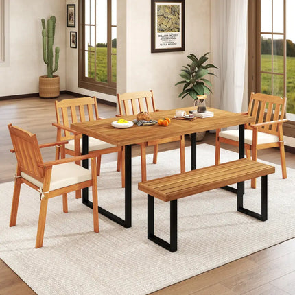 Acacia Wood Dining Table for 6 People Wooden Rectangular Table - Patio Dining Tables