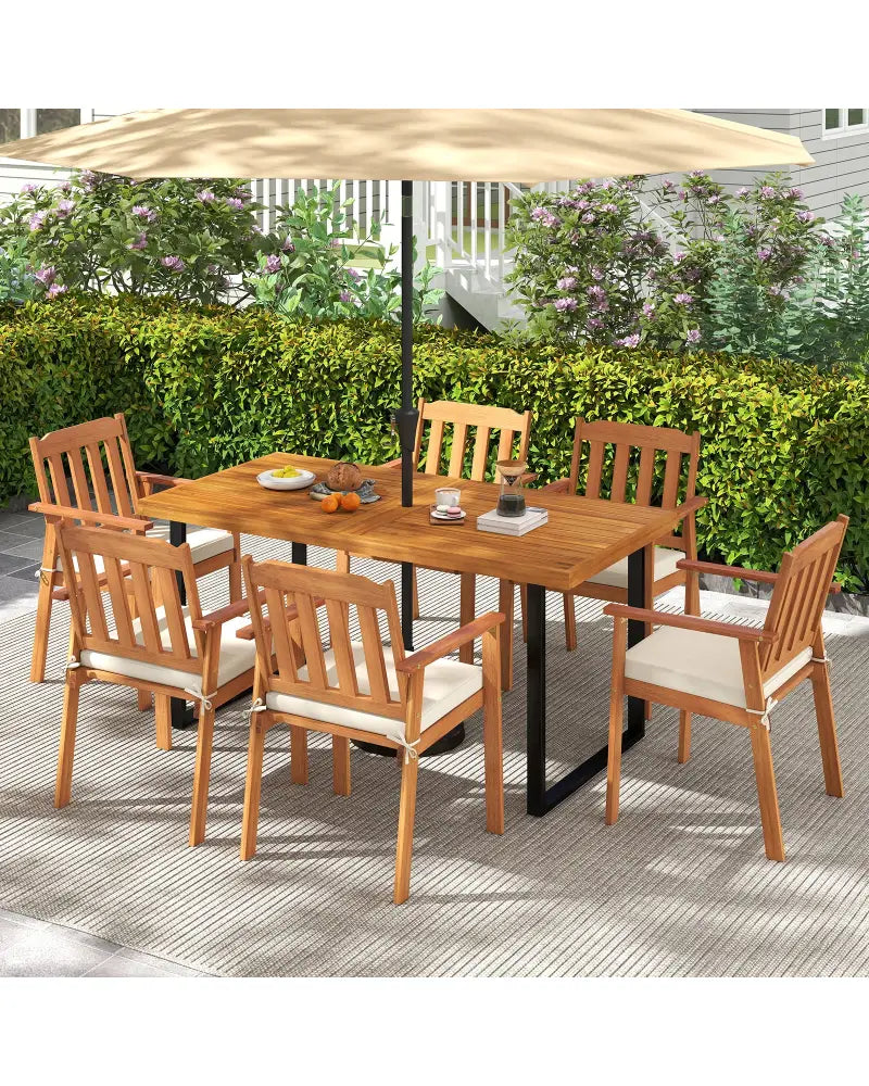 Acacia Wood Dining Table for 6 People Wooden Rectangular Table - Patio Dining Tables