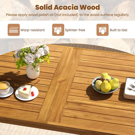 Acacia Wood Dining Table for 6 People Wooden Rectangular Table - Patio Dining Tables