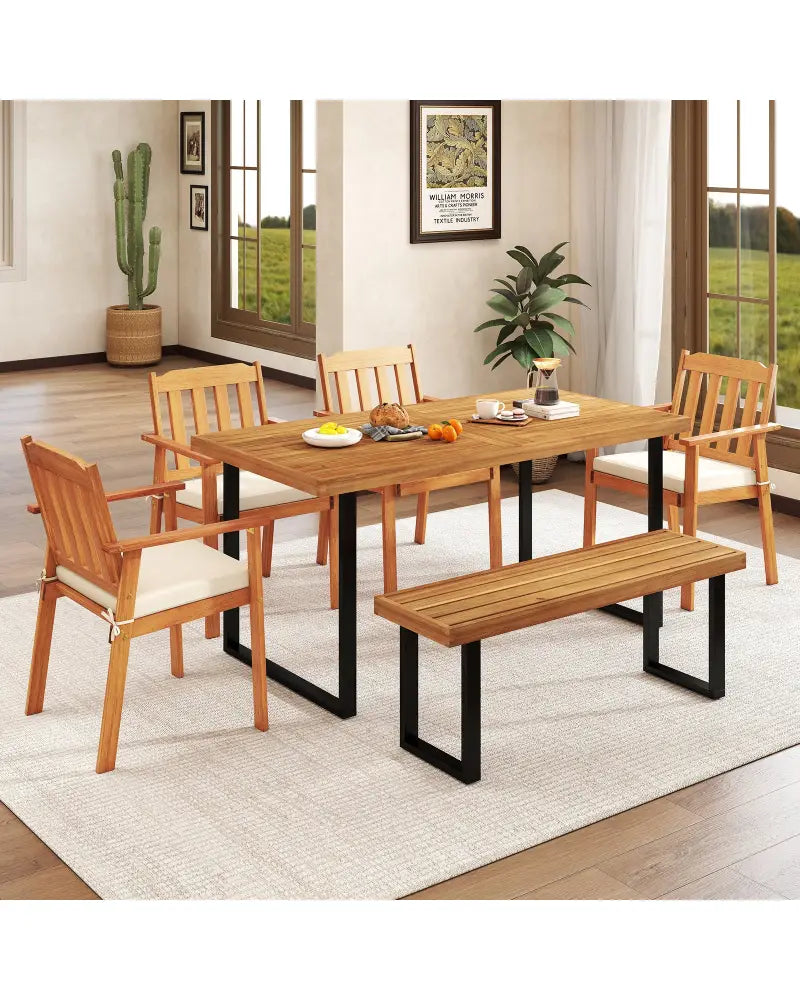 Acacia Wood Dining Table for 6 People Wooden Rectangular Table - Patio Dining Tables