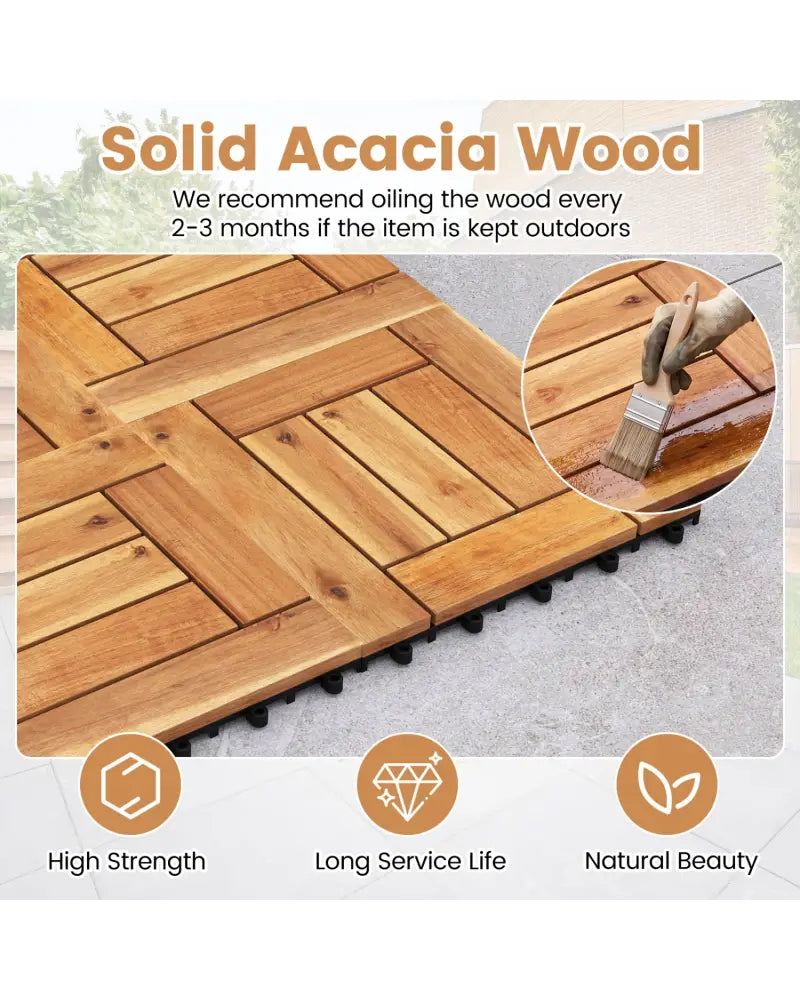 Acacia Wood Interlocking Deck Tiles for Patio Balcony Backyard Porch Poolside-Natural - Natural - Outdoor Deck Tiles &