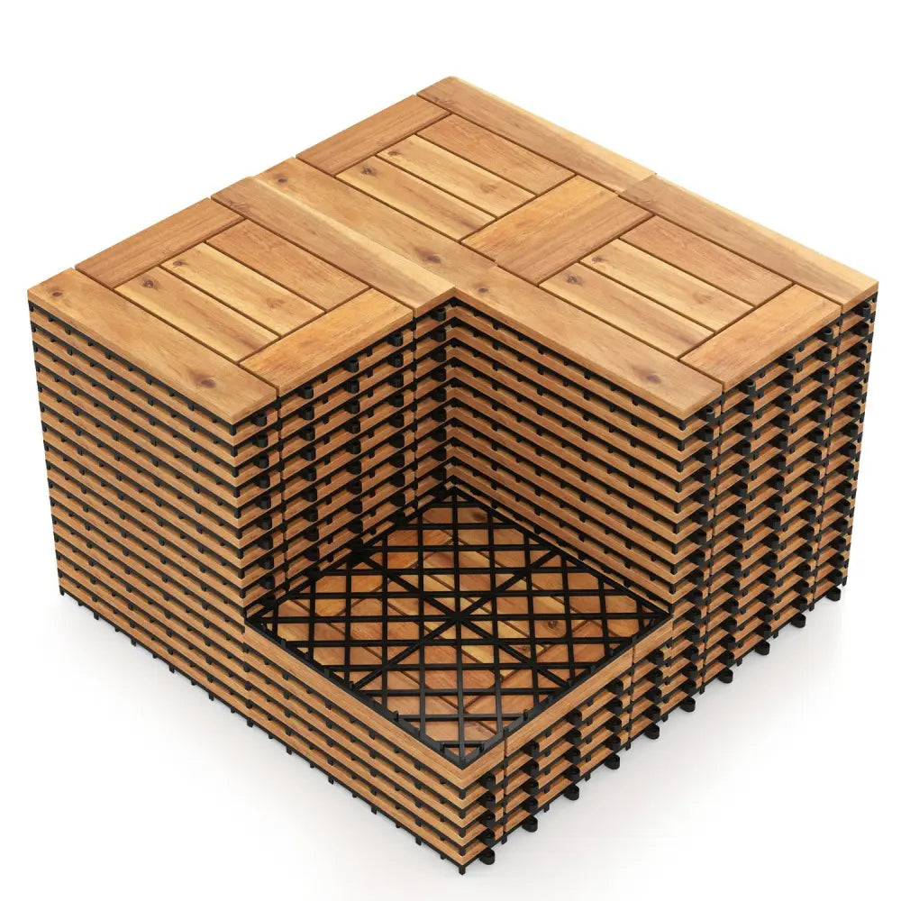 Acacia Wood Interlocking Deck Tiles for Patio Balcony Backyard Porch Poolside-Natural - Natural - Outdoor Deck Tiles &