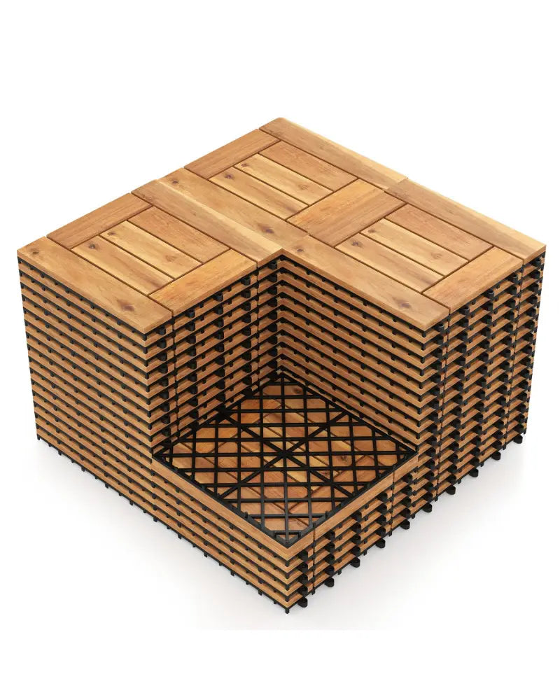 Acacia Wood Interlocking Deck Tiles for Patio Balcony Backyard Porch Poolside-Natural - Natural - Outdoor Deck Tiles &