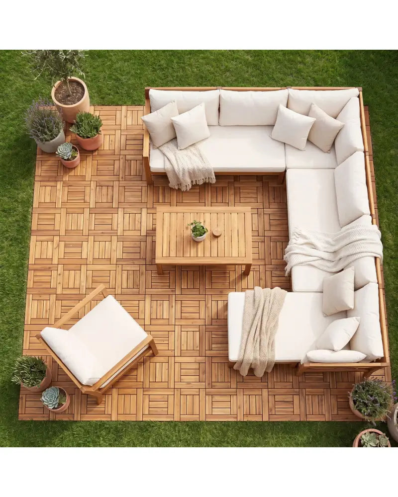 Acacia Wood Interlocking Deck Tiles for Patio Balcony Backyard Porch Poolside-Natural - Natural - Outdoor Deck Tiles &
