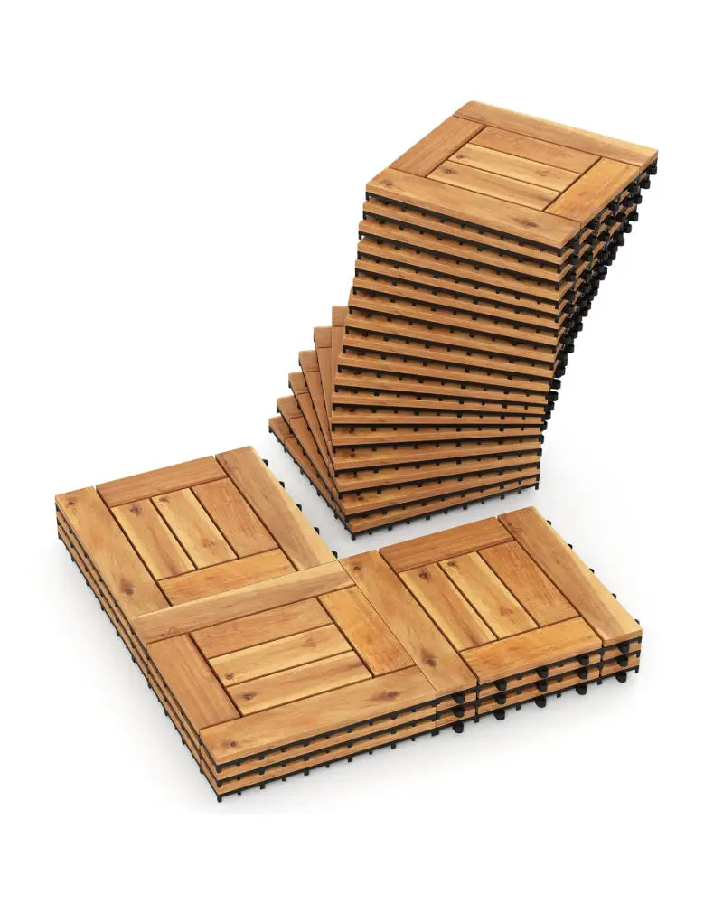 Acacia Wood Interlocking Deck Tiles for Patio Balcony Backyard Porch Poolside-Natural - Natural - Outdoor Deck Tiles &