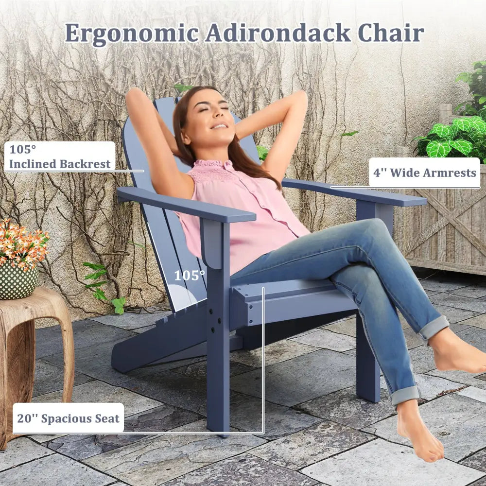 Acacia Wood Lounge Patio Adirondack Chair with Inclined Seat-Blue - Blue - Adirondack Chairs