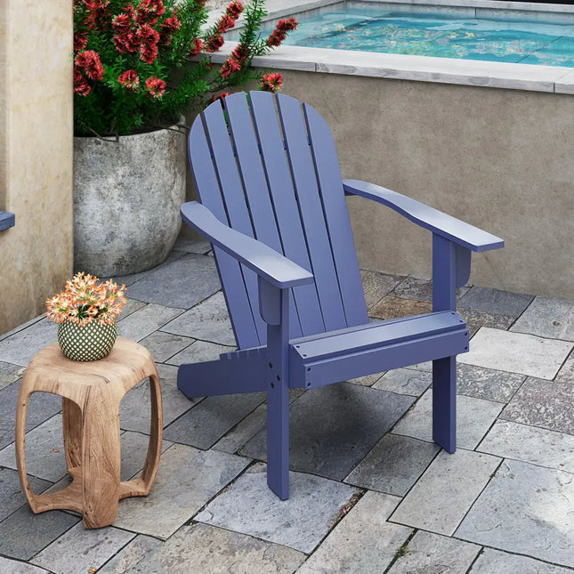 Acacia Wood Lounge Patio Adirondack Chair with Inclined Seat-Blue - Blue - Adirondack Chairs
